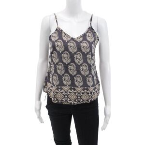 Bell Womens Spaghetti Strap V Neck Floral Tank Top Navy White Cotton Size Small